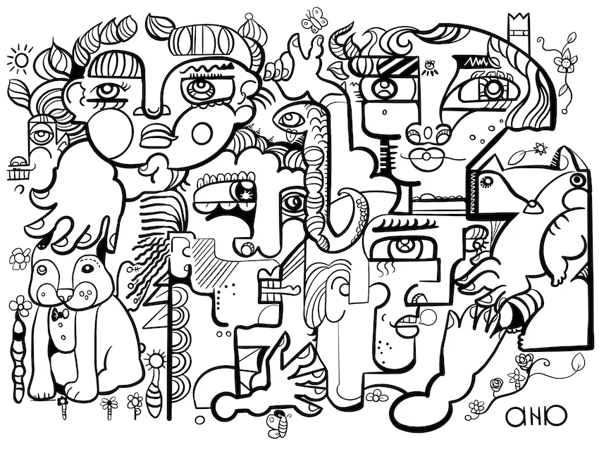 Trait noir et blanc d'aNa Fernandes — composition artistique de la fresque du soin, Biennale de Lyon 2026
