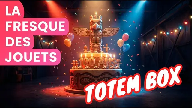 Totem Box – anniversaire à Bourg-en-Bresse, 200 participants : Fresque collaborative des Jouets pour célébrer les 100 ans