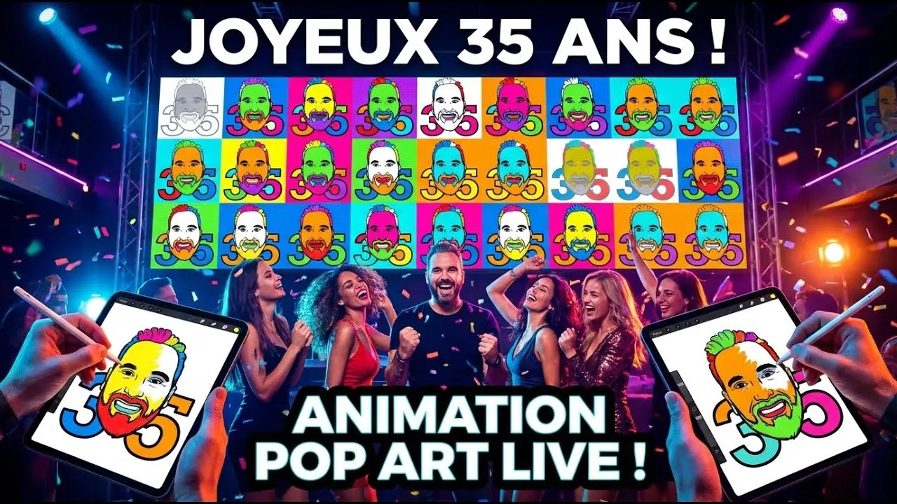 Digital Mural – anniversaire à Viré, 500 participants : Célébrez votre anniversaire avec une galerie Pop Art