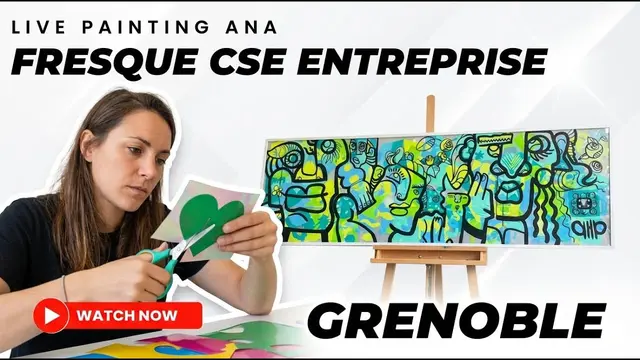 Tube Live aNa – outdoor à Grenoble, 200 participants : Fresque collaborative en live painting sur cylindre
