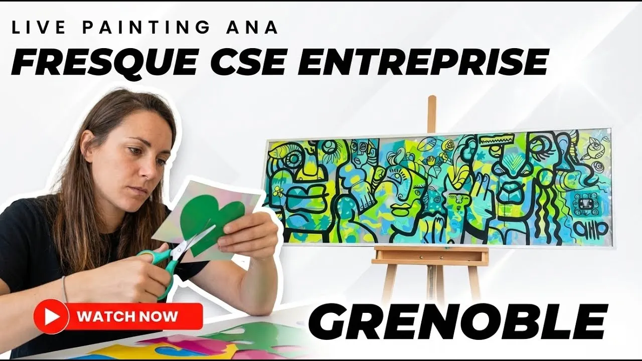 Tube Live aNa – outdoor à Grenoble, 200 participants : Fresque collaborative en live painting sur cylindre
