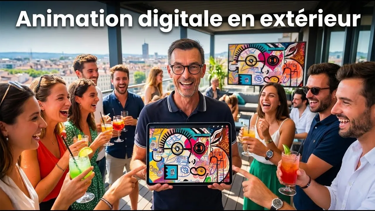 Digital Mural – cocktail à Lyon, 90 participants : Créez une fresque digitale participative et engagez vos