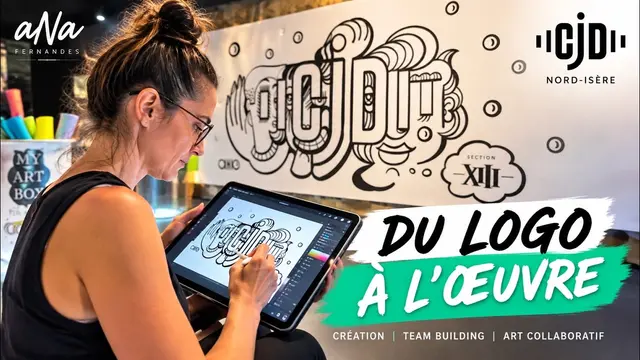 Fresque à plat – outdoor à L'Iles d'Abbeau, 31 participants : Transformez votre logo en fresque collective : une