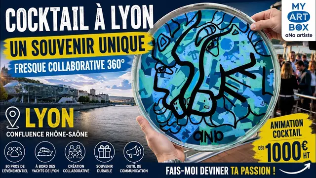 Fresque à 360° – cocktail à Lyon, 80 participants : Fresque collaborative à 360° pour cocktails d'entreprise :
