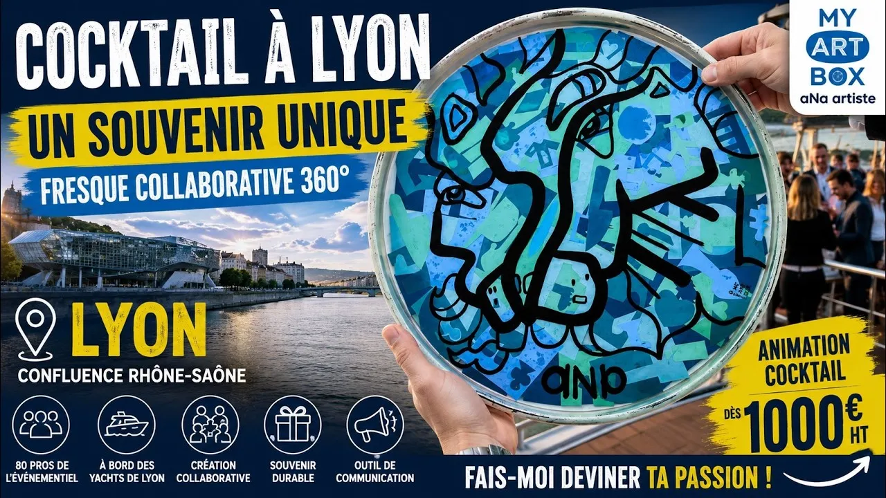 Fresque à 360° – cocktail à Lyon, 80 participants : Fresque collaborative à 360° pour cocktails d'entreprise :