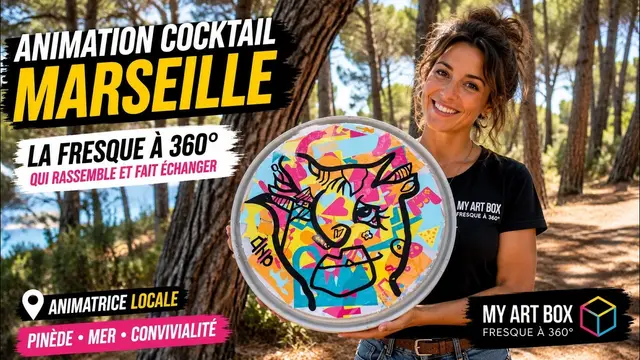 Fresque à 360° – cocktail à Montpellier, 100 participants : Animation cocktail originale et collaborative : créez